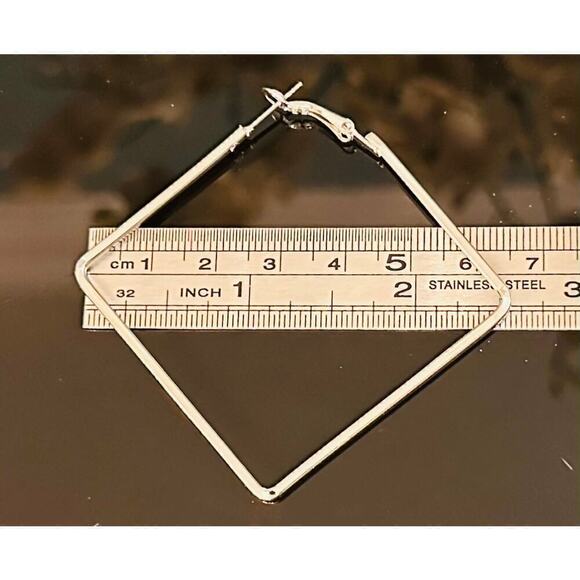 Minimalist Square “Hoop” Silver Tone Earrings - Picture 4 of 5